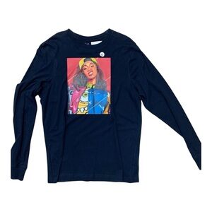 Graphic Long Sleeve Shirt in navy blue cardi b Sz med